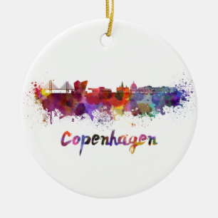 Ornement Rond En Céramique Copenhague skyline in watercolor