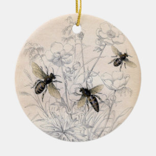Ornement Rond En Céramique Copie vintage d'art d'abeille de miel