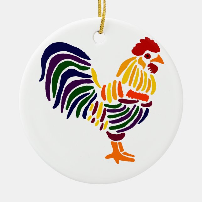 Ornement Rond En Céramique Coq artistique drôle (Devant)