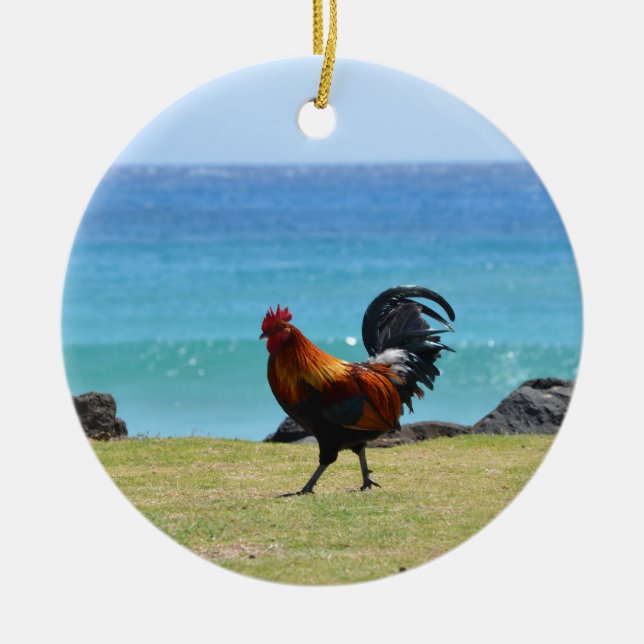 Ornement Rond En Céramique Coq de Kauai (Devant)
