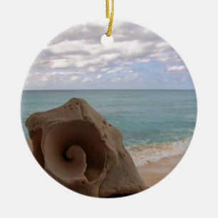 Ornement Rond En Céramique Coquillage tropical de plage de Noël