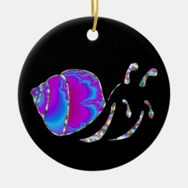 Ornement Rond En Céramique Coquille d'escargot fractée bleue et violette (Devant)