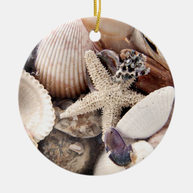 Ornement Rond En Céramique Coquilles de mer (Devant)