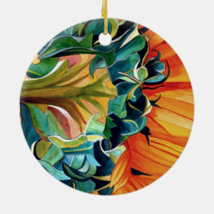 Ornement Rond En Céramique Couleur de tournesol jaune peinture d'art original