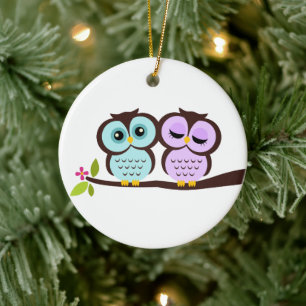 Ornement Rond En Céramique Couples de hibou