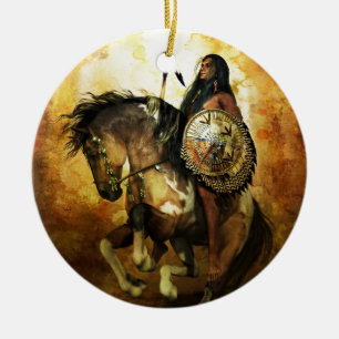 Ornement Rond En Céramique Courage Native American Warrior