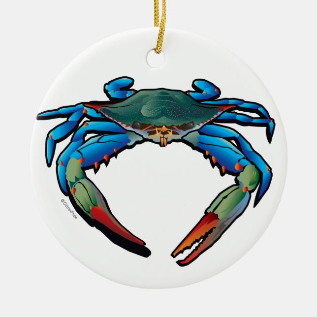 Ornement Rond En Céramique Crabe bleu (Devant)