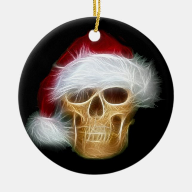 Ornement Rond En Céramique Crâne du Père Noël (Devant)