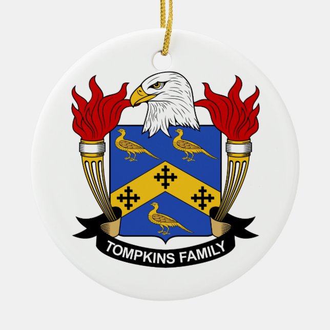 Ornement Rond En Céramique Crête de famille de Tompkins (Devant)