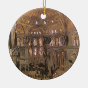 Ornement Rond En Céramique Croquis de Père Noël Sophia par John Singer Sargen