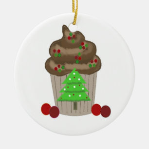 Ornement Rond En Céramique Cupcake de Noël au chocolat