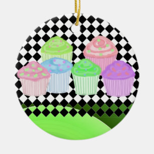 Ornement Rond En Céramique Cupcakes cool sur un Arrière - plan Diamant Noir