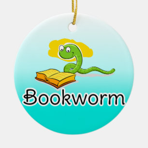 Ornement Rond En Céramique Cute Bookworm