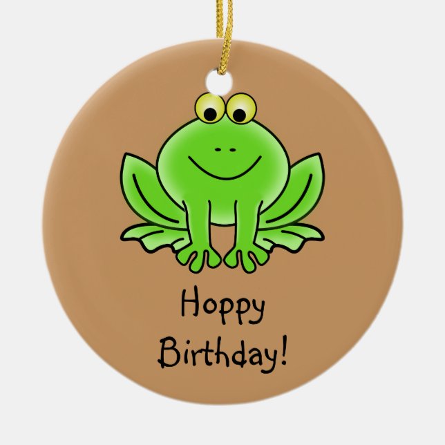 Ornement Rond En Céramique Cute Cartoon Frog Hoppy Anniversaire Drôle Salutat (Devant)