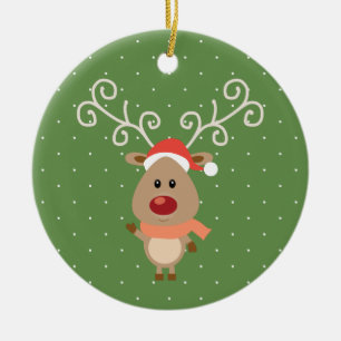 Ornement Rond En Céramique Cute Rudolph, dessin de rennes à nez rouge