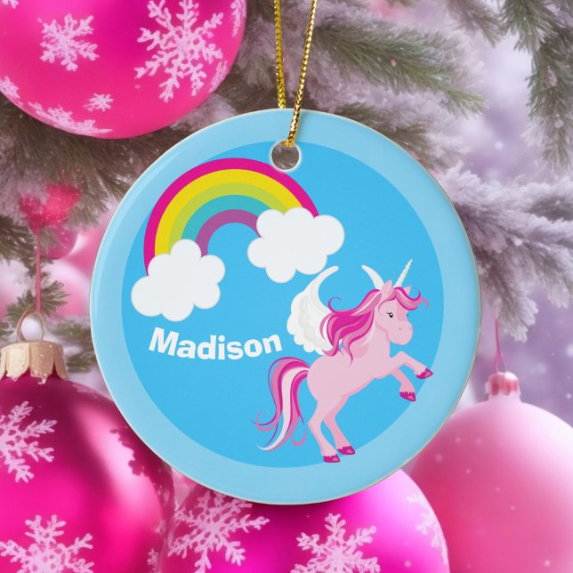 Ornement Rond En Céramique Cute Unicorn Rainbow Custom (Créateur téléchargé)