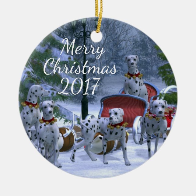 Ornement Rond En Céramique Dalmates personnalisés de Noël (Devant)