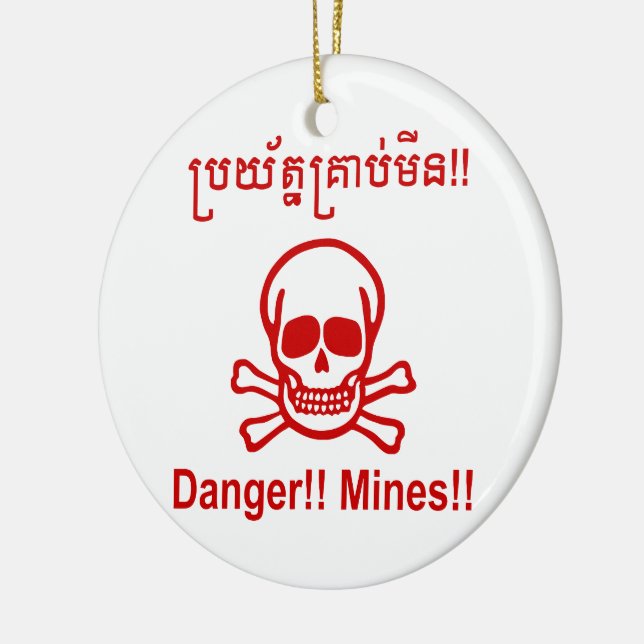 Ornement Rond En Céramique Danger ! ! Les mines ! ! SYMBOLE ☠ Cambodgien Khme (Gauche)