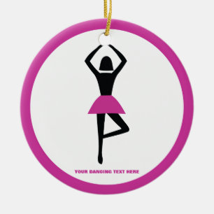 Ornement Rond En Céramique Danse ballerine noir, couleur rose chaud