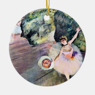 Ornement Rond En Céramique Danseuse au bouquet de fleurs par Edgar Degas
