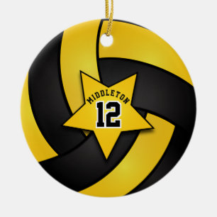 Ornement Rond En Céramique 🏐 de volley-ball Jaune et Black Star