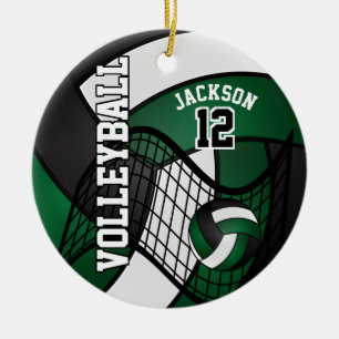 Ornement Rond En Céramique 🏐 de volley-ball vert foncé, blanc et noir