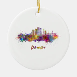 Ornement Rond En Céramique Denver skyline in watercolor