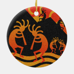 Ornement Rond En Céramique Desert Sunset Kokopelli Sud-ouest