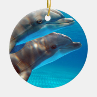 Ornement Rond En Céramique Deux dauphins nageant