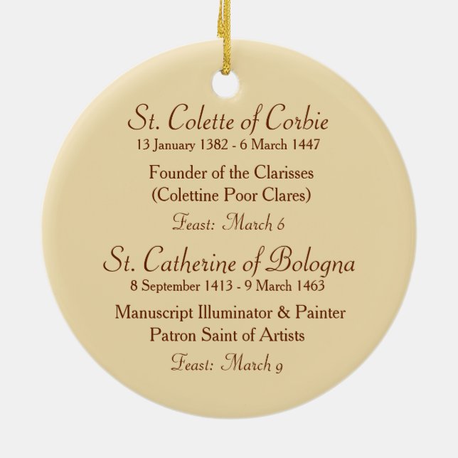 Ornement Rond En Céramique Deux pauvres saints Clare (SAU 027) (Dos)