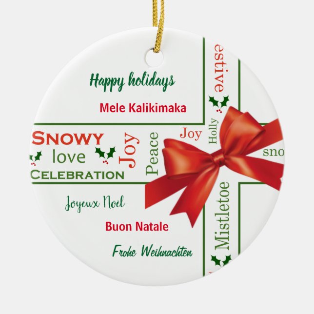 Ornement Rond En Céramique Différentes langues de Joyeux Noël (Devant)
