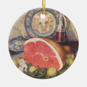Ornement Rond En Céramique Dîner vintage de jambon avec haricots verts et pom