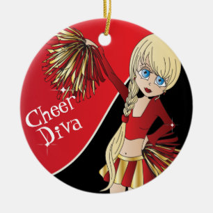 Ornement Rond En Céramique 📣 💖 Diva Red Pom-pom girl Girl
