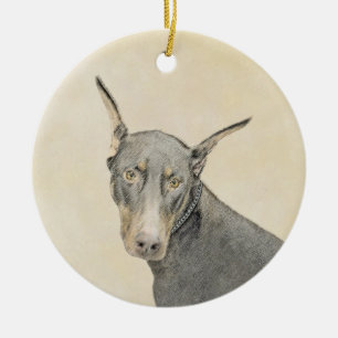 Ornement Rond En Céramique Doberman Pinscher Painting - Original Dog Art