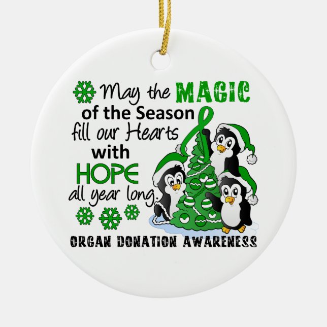 Ornement Rond En Céramique Donation d'organe de pingouins de Noël (Devant)