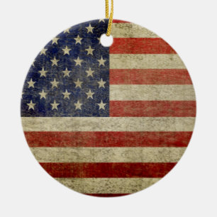 Ornement Rond En Céramique Drapeau américain - Antique - Finition de détresse