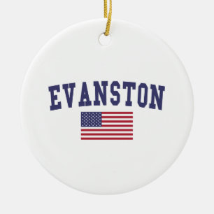 Ornement Rond En Céramique Drapeau américain Evanston