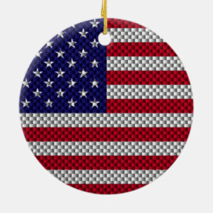 Ornement Rond En Céramique Drapeau américain sur l'impression de déco en fibr