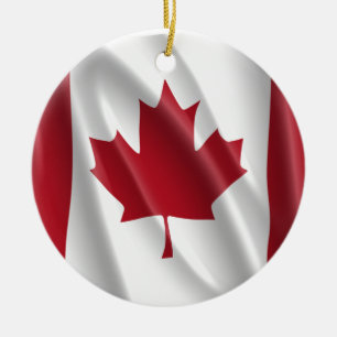 ORNEMENT ROND EN CÉRAMIQUE DRAPEAU CANADIEN