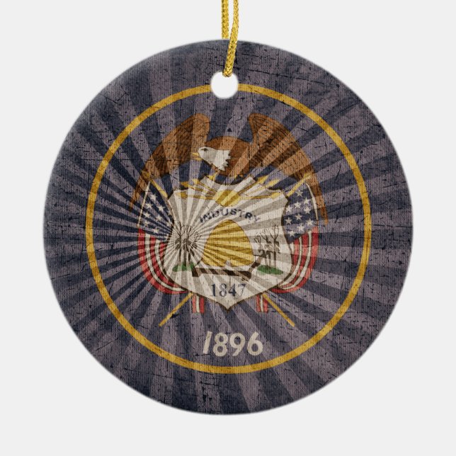 Ornement Rond En Céramique Drapeau cool Grunge Utah (Devant)