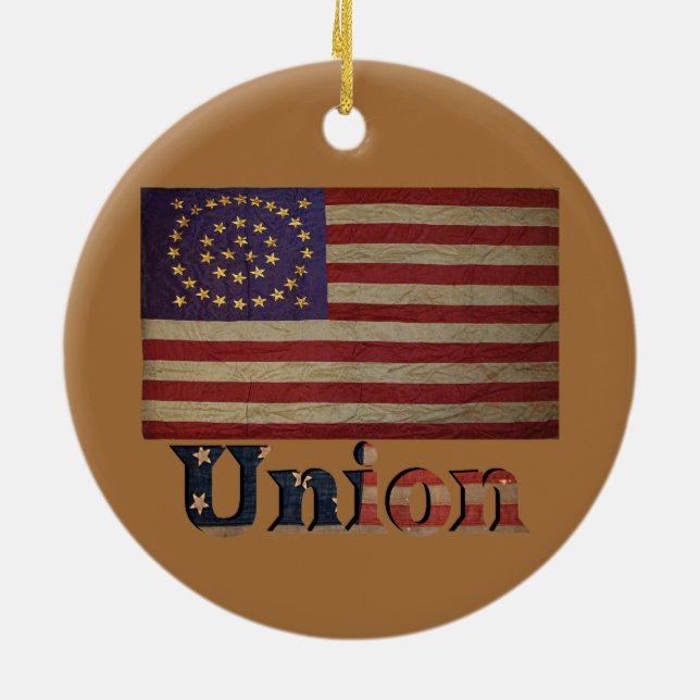 Ornement Rond En Céramique Drapeau de l'Union de guerre civile ✨ antique hist (Dos)