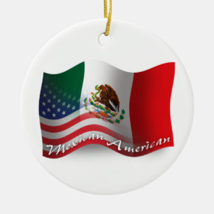 Ornement Rond En Céramique Drapeau de ondulation mexico-américain