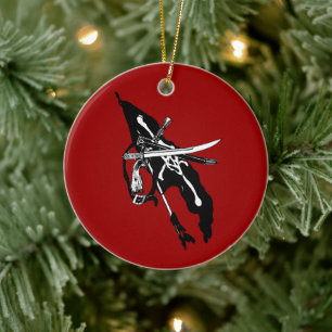 Ornement Rond En Céramique Drapeau de pirates vintage, crâne et os croisés Jo