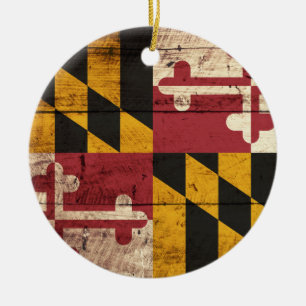 Ornement Rond En Céramique Drapeau d'état du Maryland sur le vieux grain en