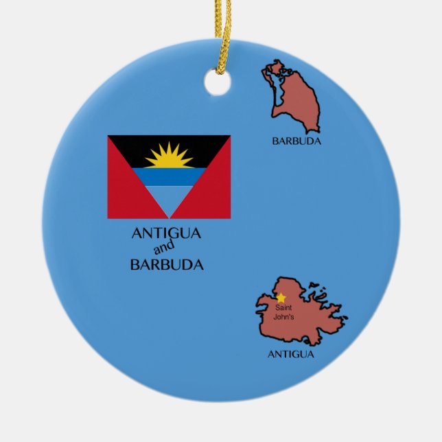 Ornement Rond En Céramique Drapeau et carte d'Antigua-et-Barbuda (Devant)