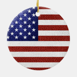 Ornement Rond En Céramique Drapeau Faux Rouge Blanc Bleu Cuir USA