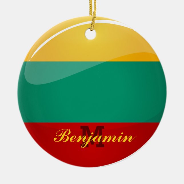 Ornement Rond En Céramique Drapeau lithuanien rond brillant (Devant)