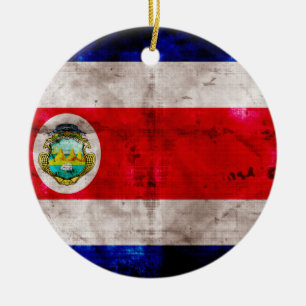 Ornement Rond En Céramique Drapeau patiné du Costa Rica
