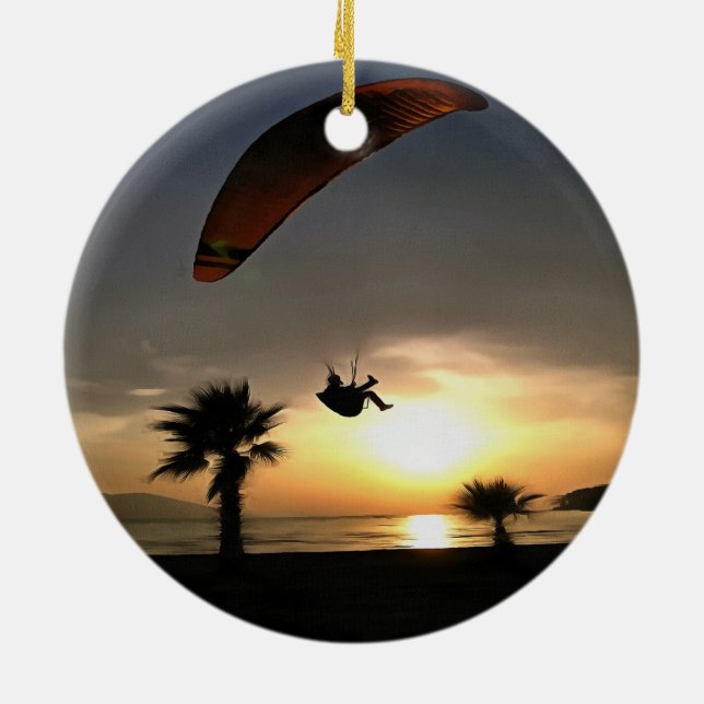Ornement Rond En Céramique Dropzone At Dusk Adventure Paraglider Art (Dos)