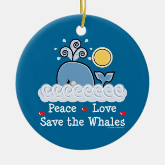 Ornement Rond En Céramique Économies d'amour de paix que les baleines